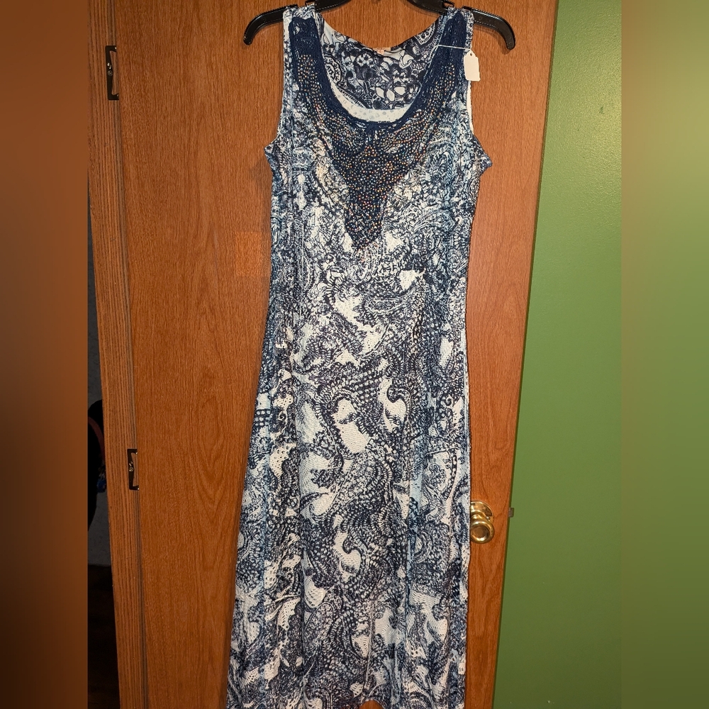 Blue and white crochet dress